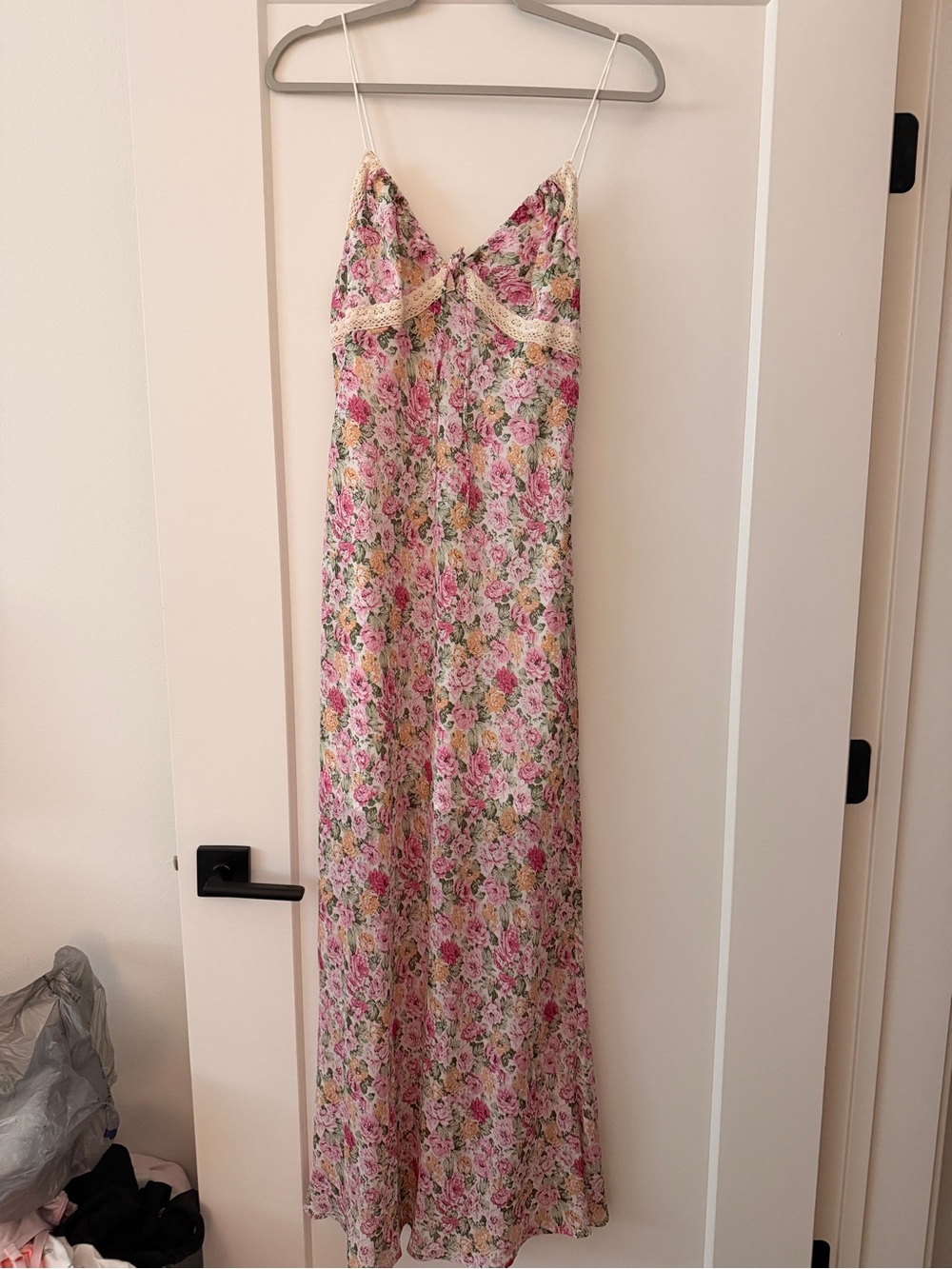 Princess Polly Pink Floral Maxi Slip Dress with Cream Lace